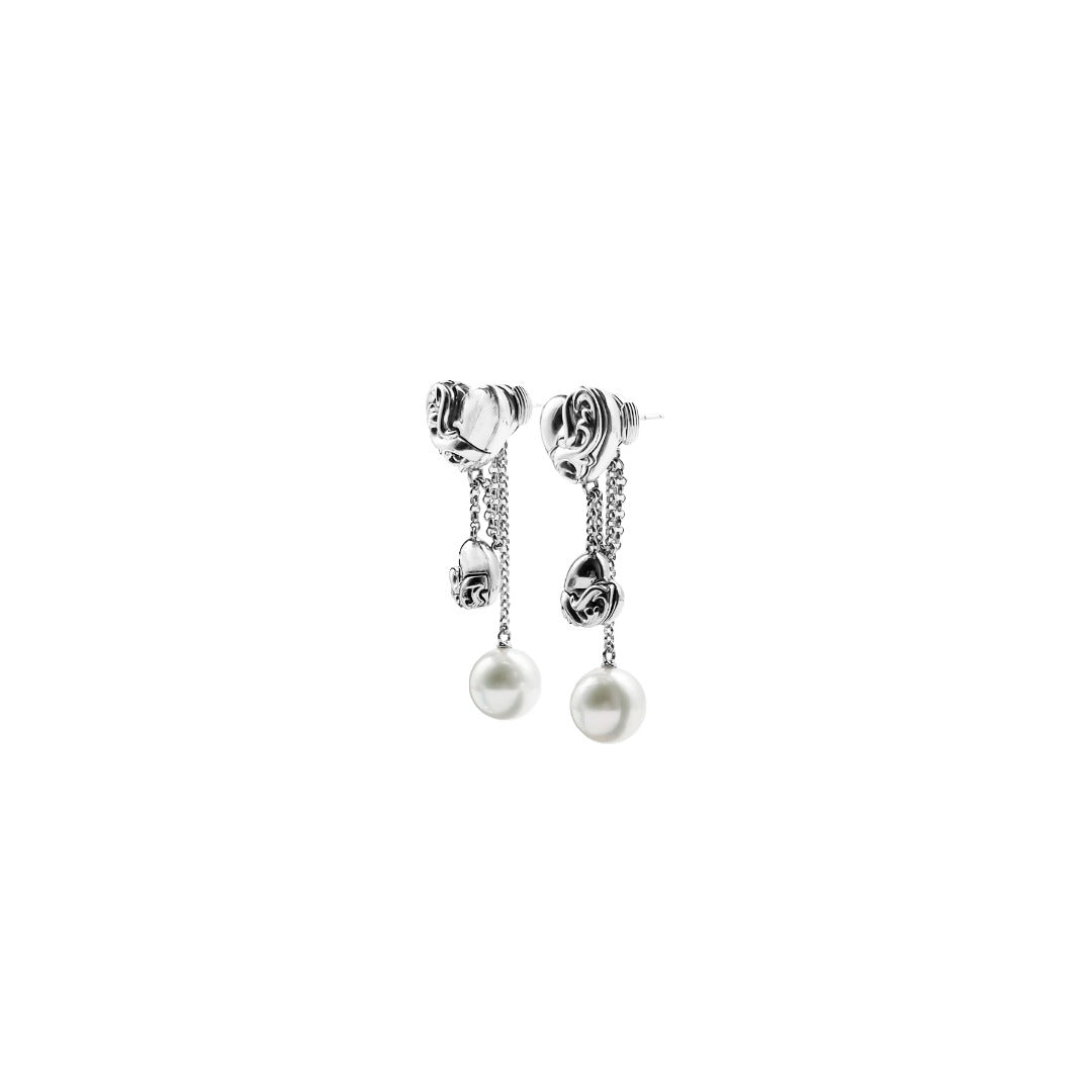 Chrome Hearts Mikimoto 18K White Gold Hearts Pearl Earring Drop - SHENGLI ROAD MARKET