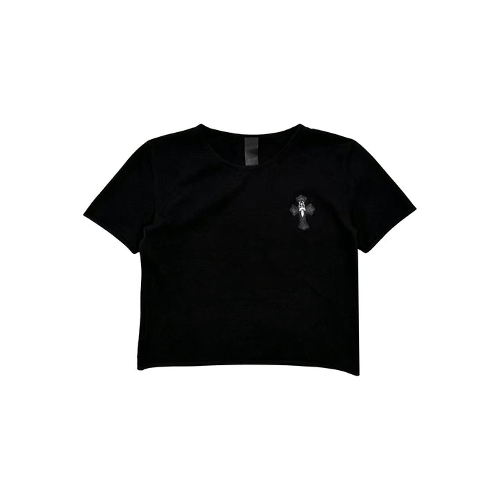 Chrome Hearts Mohair Knit Black Leather Silver Cross Short Sleeve Tee - SHENGLI ROAD MARKET