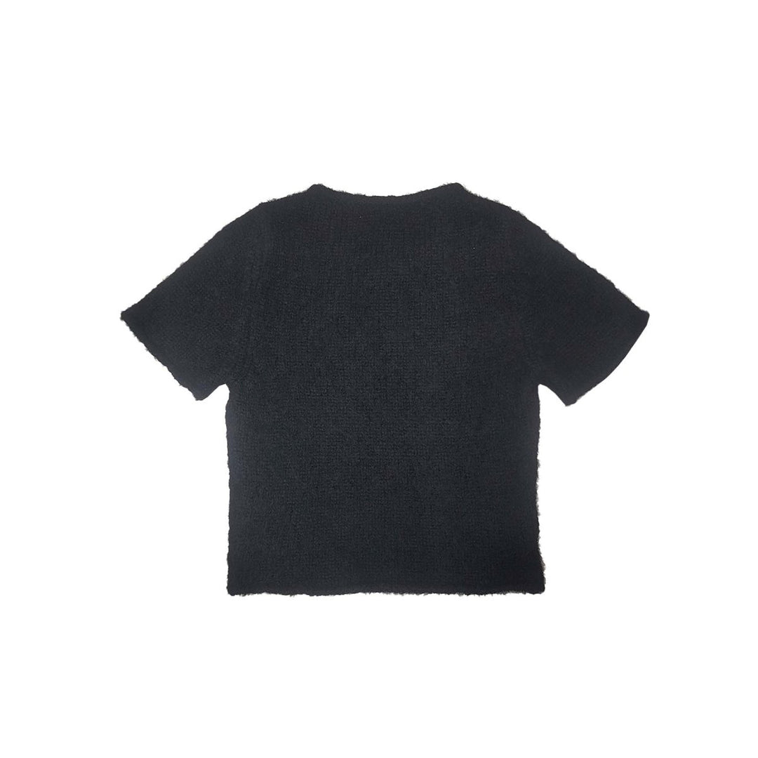 Chrome Hearts Mohair Knit Black Leather Silver Cross Short Sleeve Tee - SHENGLI ROAD MARKET