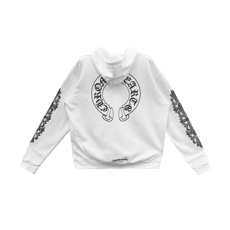 Chrome Hearts Horseshoe Floral Cross Sleeve outlet Zip Up Hoodie Black/White Size Med