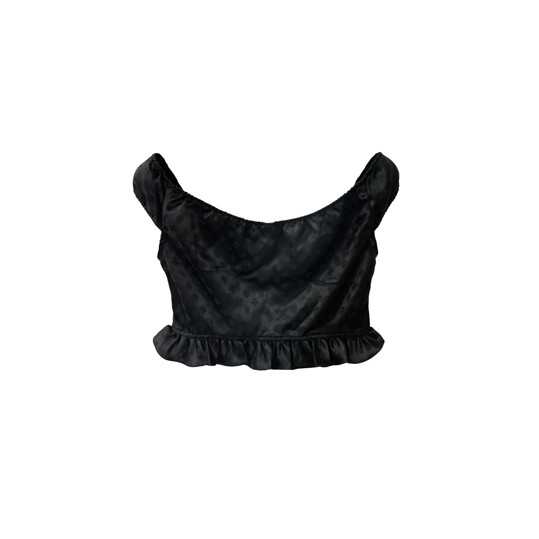 Chrome Hearts Tonal Monogram Cross Silk Off-Shoulder Crop Top