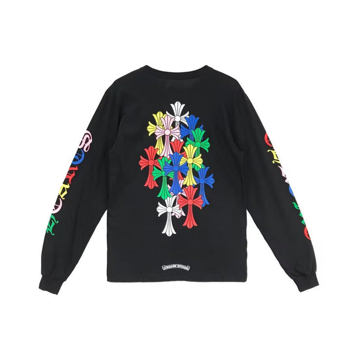 Chrome Hearts Multi Color Cross Logo Black Long Sleeve T-shirt - SHENGLI ROAD MARKET