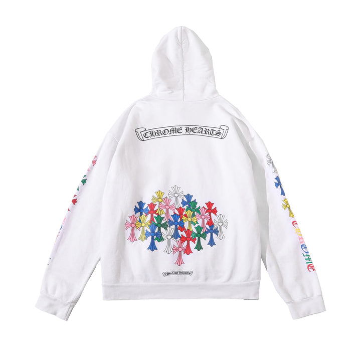 Chrome Hearts Multicolor Cemetery Cross White Pullover Hoodie - SHENGLI ROAD MARKET