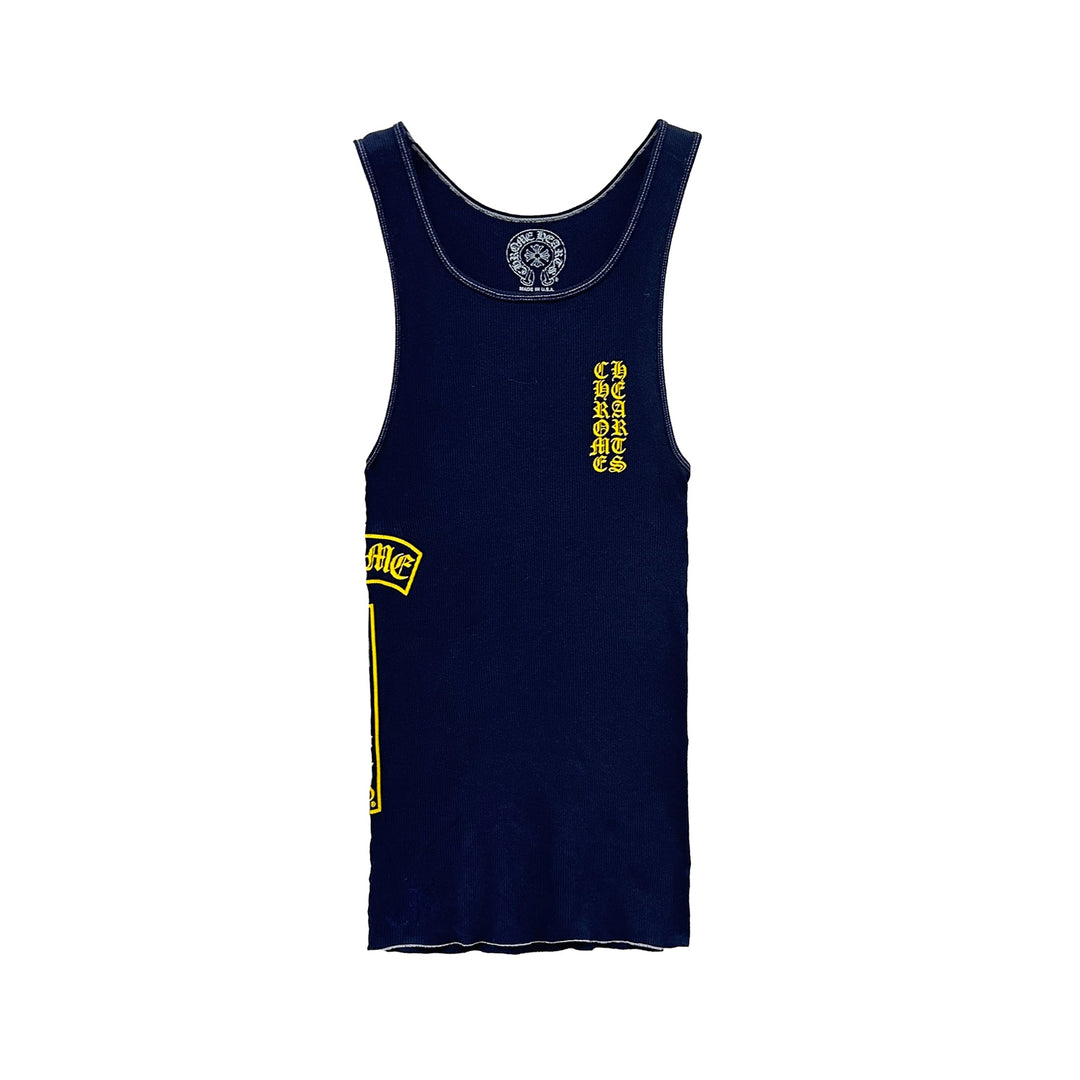 Chrome Hearts Navy Blue T-Bar Script Rib Tank Top - SRM Navy / L Chrome Hearts Navy Blue T-Bar Script Rib Tank Top - SRM Navy / L