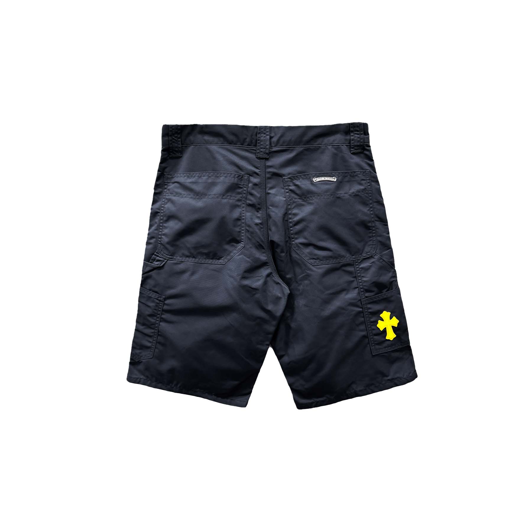 Chrome Hearts ネイビー　レザー切り替え　ダブルニーハーフパンツ Chrome Hearts Navy Leather Double Knee Carpenter Shorts - SRM