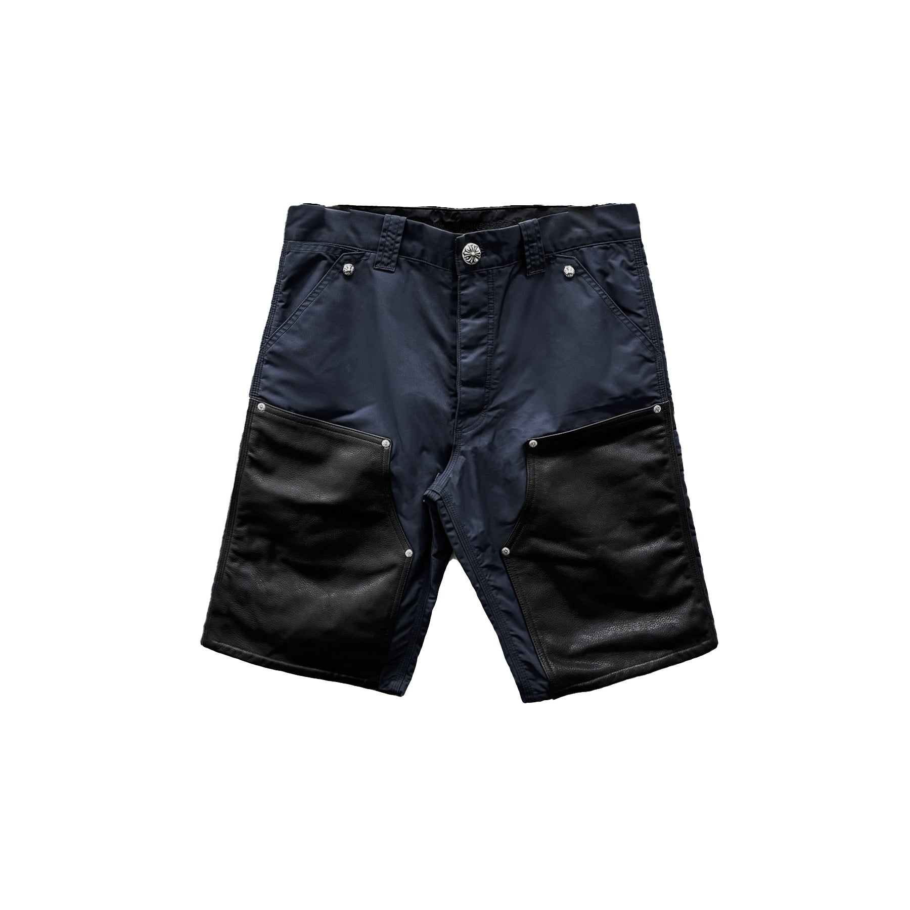 Chrome Hearts Navy Leather Double Knee Carpenter Shorts - SRM