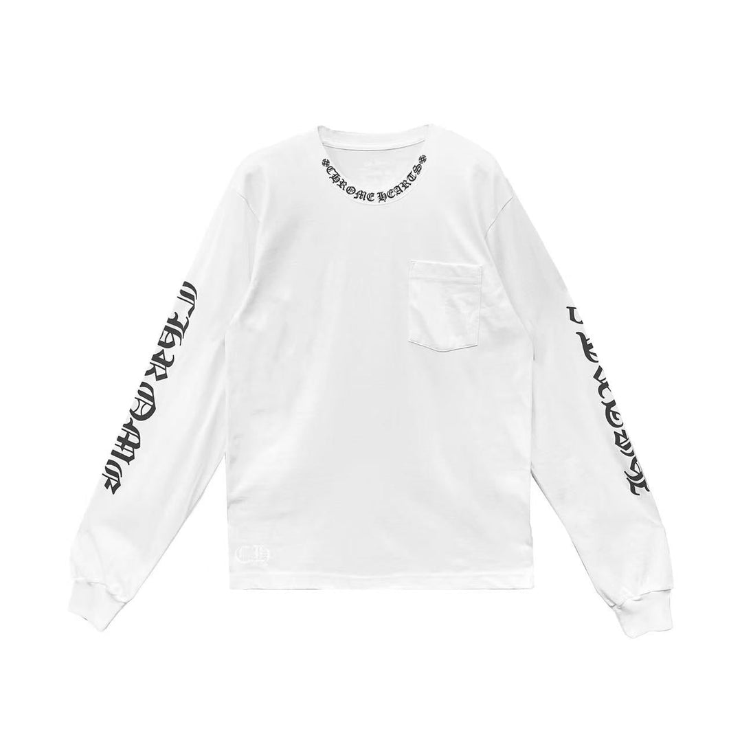 Chrome Hearts Neck Logo White Long Sleeve T-Shirt Tee - SHENGLI ROAD MARKET