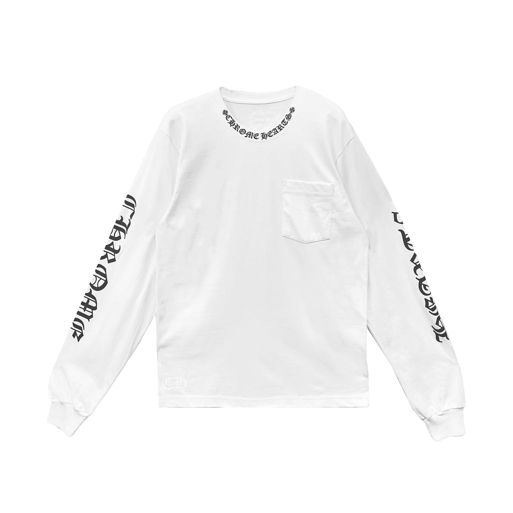 正規品！CHROME HEARTS ホワイト長袖シャツ Chrome Hearts Neck Logo White Long Sleeve T-Shirt Tee - SRM