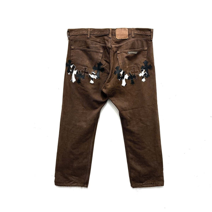 Chrome Hearts New York Exclusive Cross Patch Brown Jeans - SHENGLI ROAD MARKET