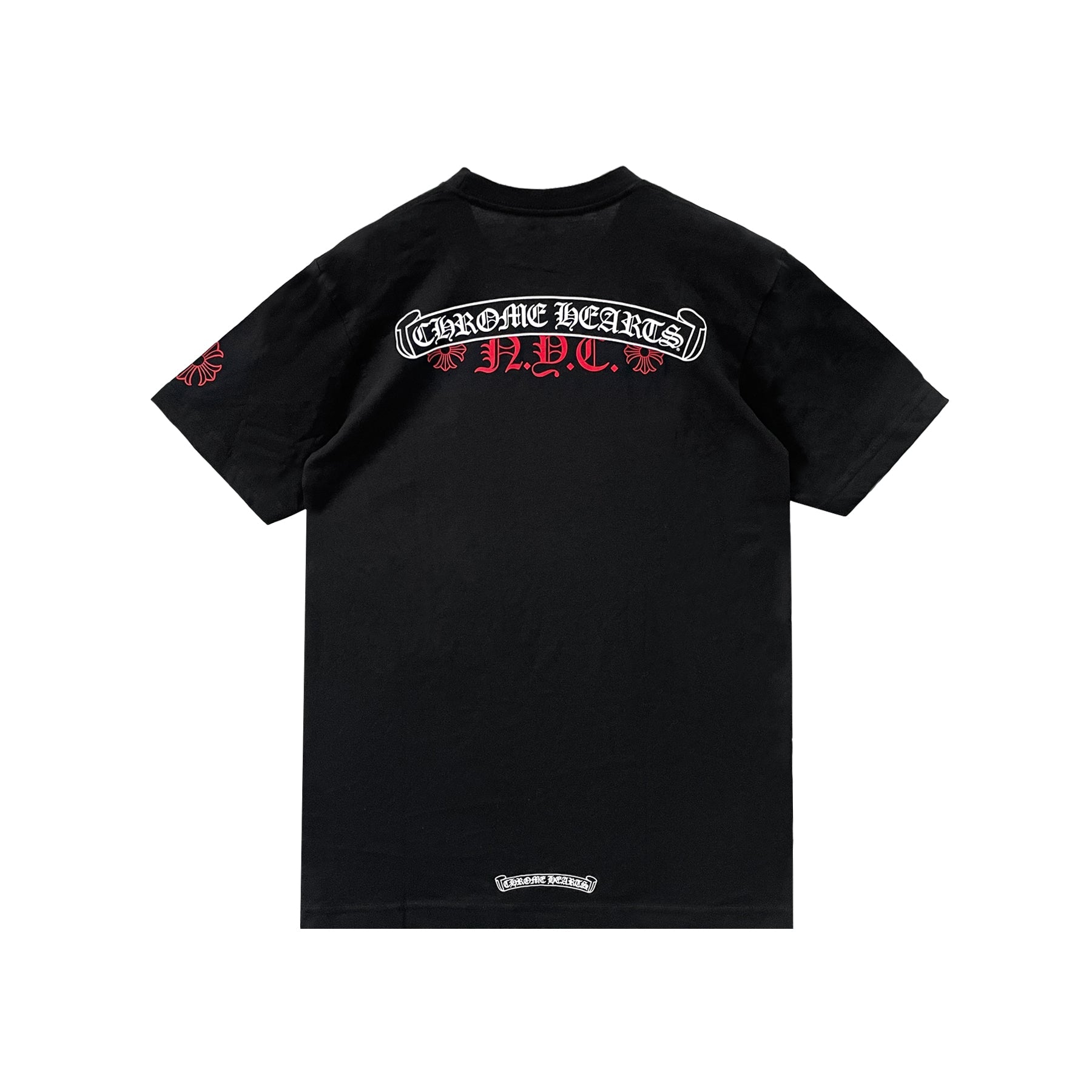Chrome Hearts 赤ロゴ 黒 Tシャツ Chrome Hearts NYC Exclusive Red Scroll Label Cross Short Sleeve