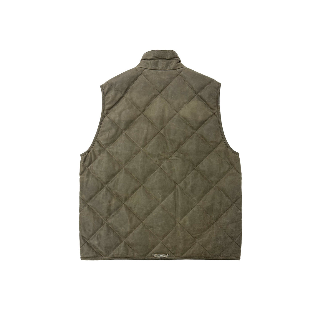Chrome Hearts Olive Quilted Leather Down Vest - SHENGLI ROAD MARKET