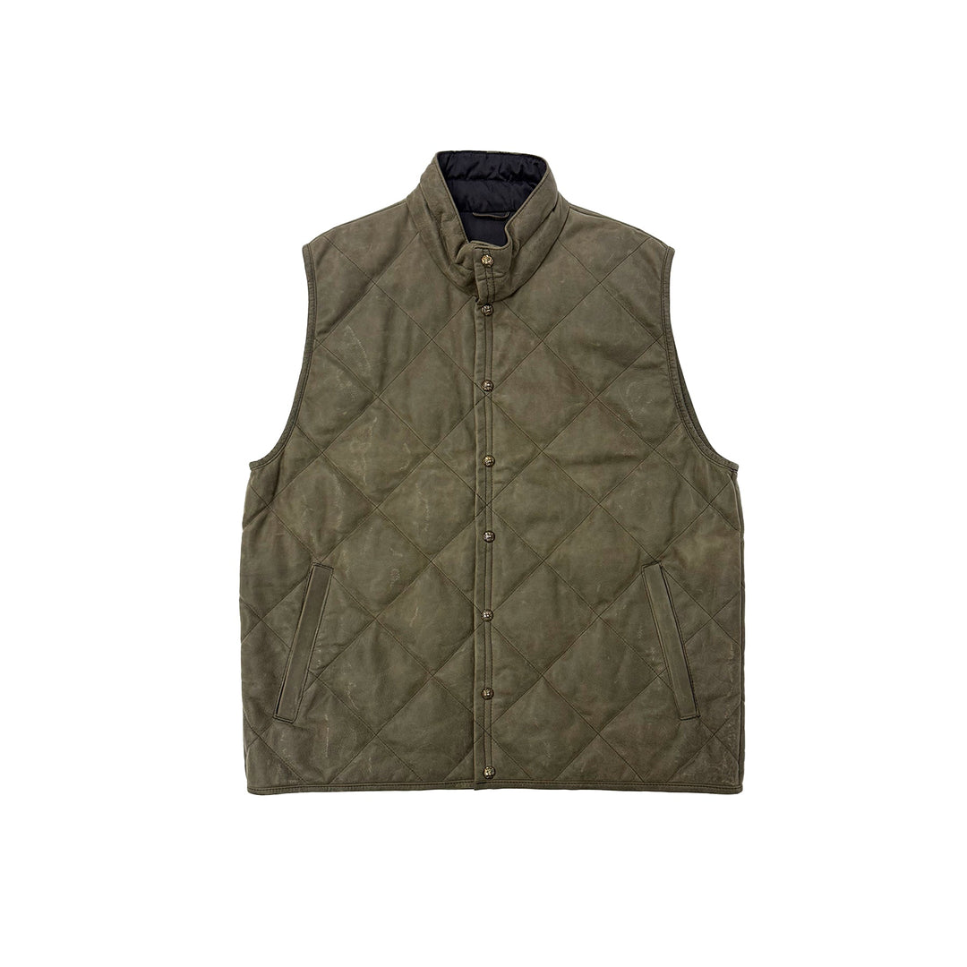 Chrome Hearts Olive Quilted Leather Down Vest - SHENGLI ROAD MARKET