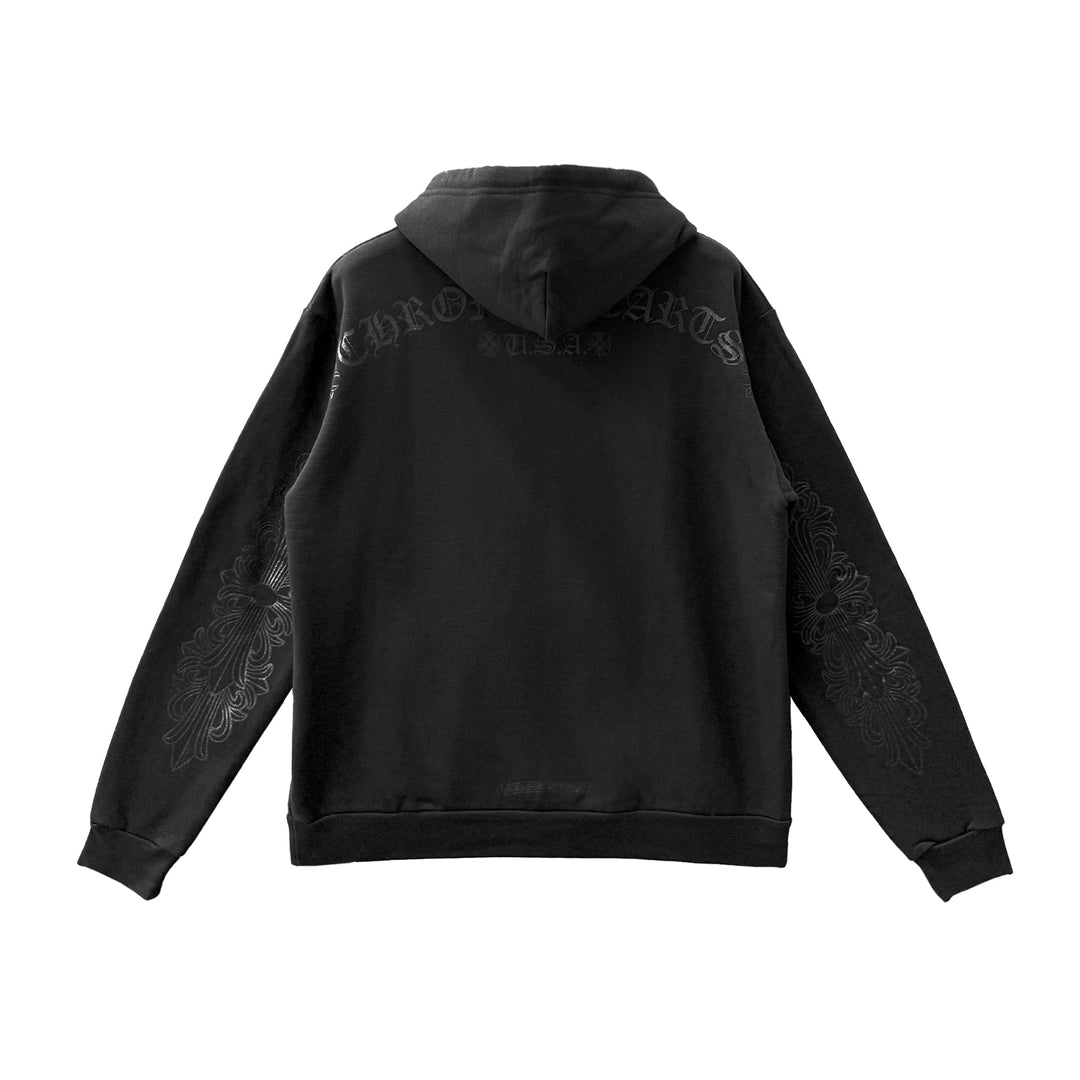 Chrome Hearts Online Exclusive Glitter Script Floral Sleeve Pullover Hoodie - SHENGLI ROAD MARKET