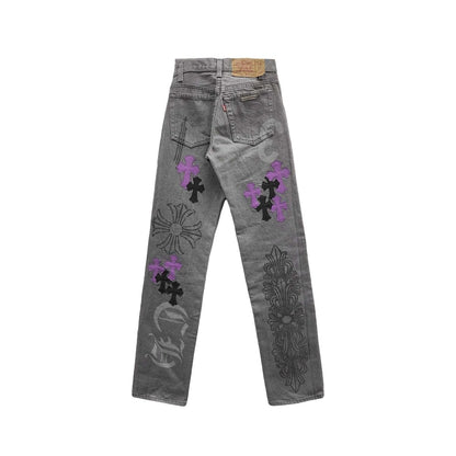 Chrome Hearts Online Exclusive Purple Cross Patch Stencil Jeans - SHENGLI ROAD MARKET