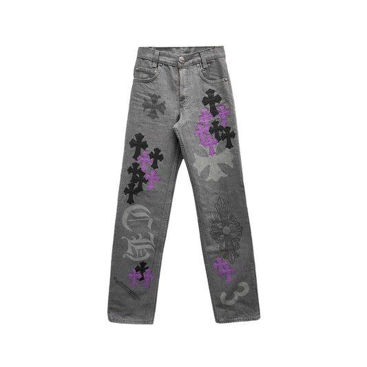 Chrome Hearts Online Exclusive Purple Cross Patch Stencil Jeans - SHENGLI ROAD MARKET