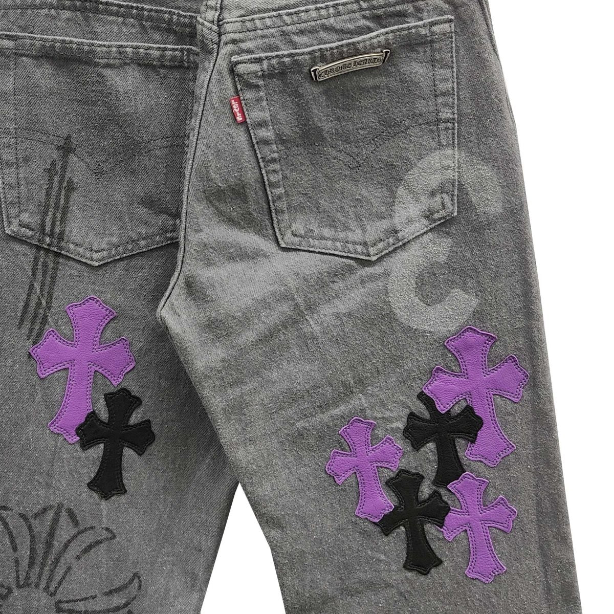 Chrome Hearts Online Exclusive Purple Cross Patch Stencil Jeans - SHENGLI ROAD MARKET