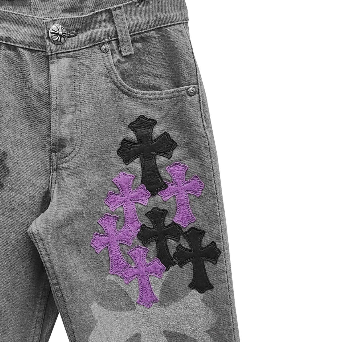 Chrome Hearts Online Exclusive Purple Cross Patch Stencil Jeans - SHENGLI ROAD MARKET