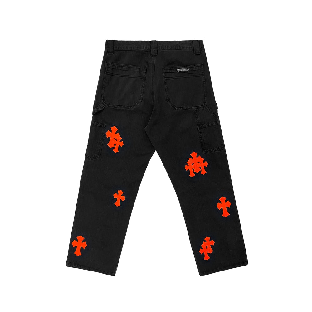 Chrome Hearts Orange Cross Leather Patch Black Carpenter Pants - SHENGLI ROAD MARKET