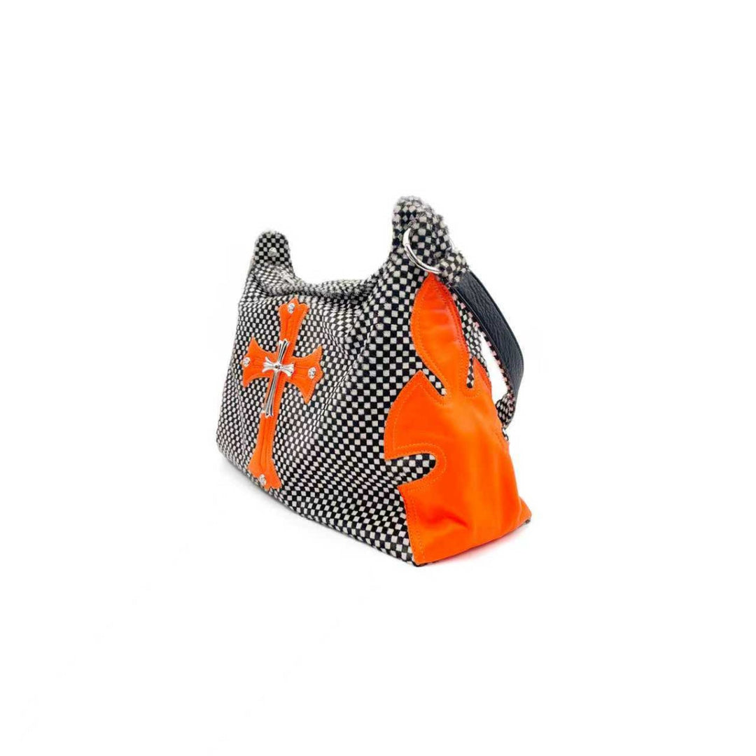 Chrome Hearts Orange Cross Patch Pony Hair Checkerboard Lyon Bag - SHENGLI ROAD MARKET