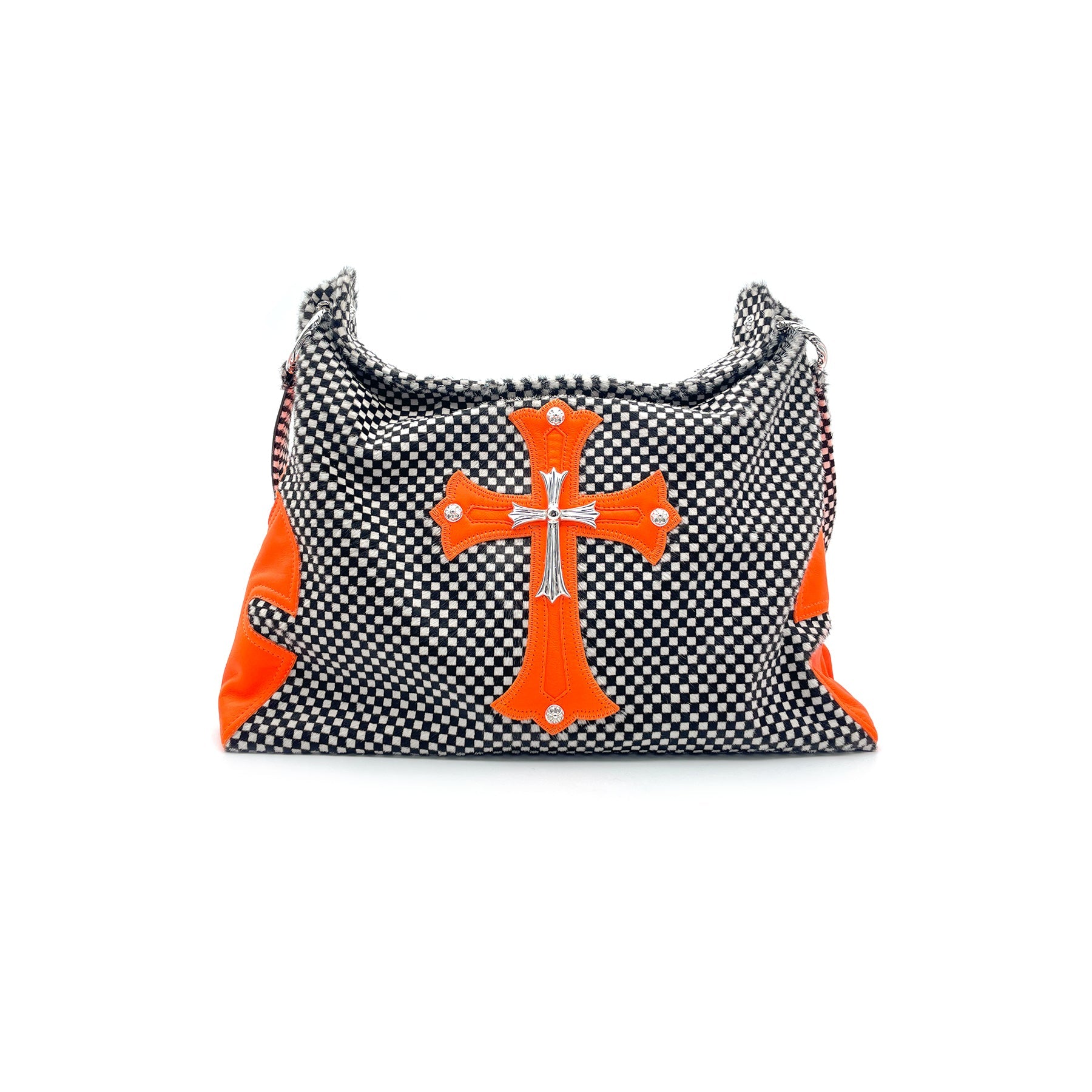 Chrome Hearts Orange Cross Patch Pony Hair Checkerboard Lyon Bag