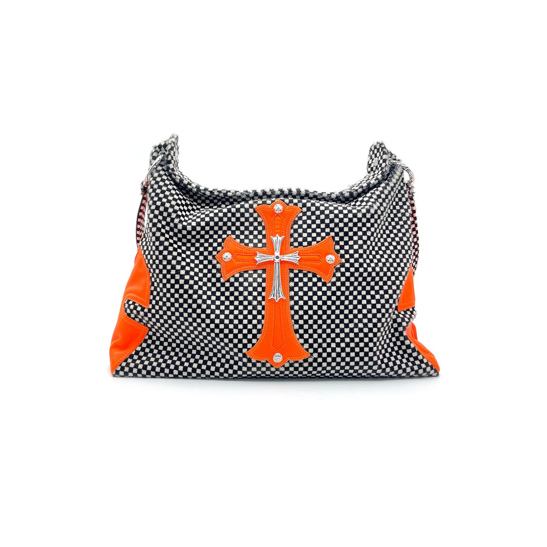 Chrome Hearts Orange Cross Patch Pony Hair Checkerboard Lyon Bag - SHENGLI ROAD MARKET