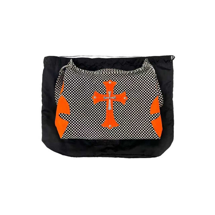 Chrome Hearts Orange Cross Patch Pony Hair Checkerboard Lyon Bag - SHENGLI ROAD MARKET