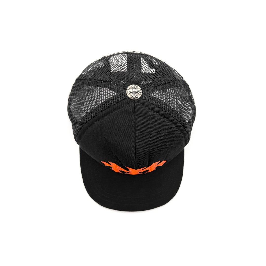 Chrome Hearts Orange Triple Cross Patch Leather Trucker Cap - SHENGLI ROAD MARKET