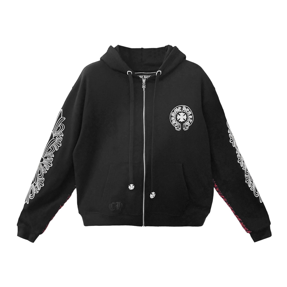 Chrome Hearts Paris Exclusive Beaded Embroidered Horseshoe Zip-Up Hoodie - SHENGLI ROAD MARKET