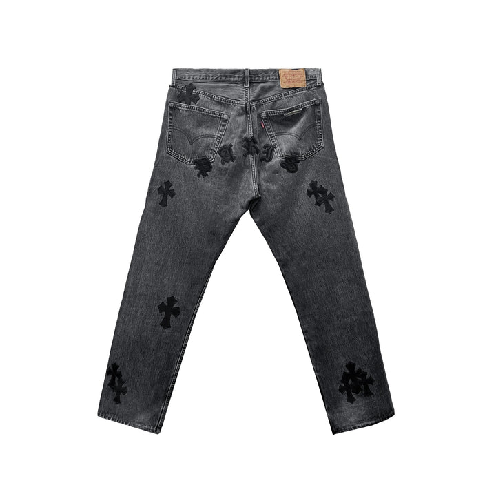 Chrome Hearts Paris Exclusive Cross Patch Knee Ruined Jeans - SHENGLI ROAD MARKET