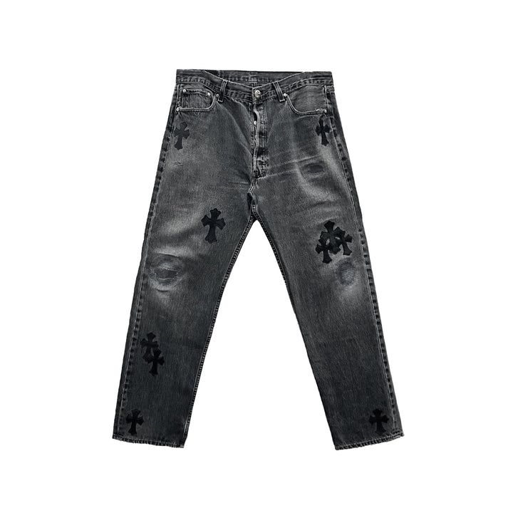 Chrome Hearts Paris Exclusive Cross Patch Knee Ruined Jeans - SHENGLI ROAD MARKET
