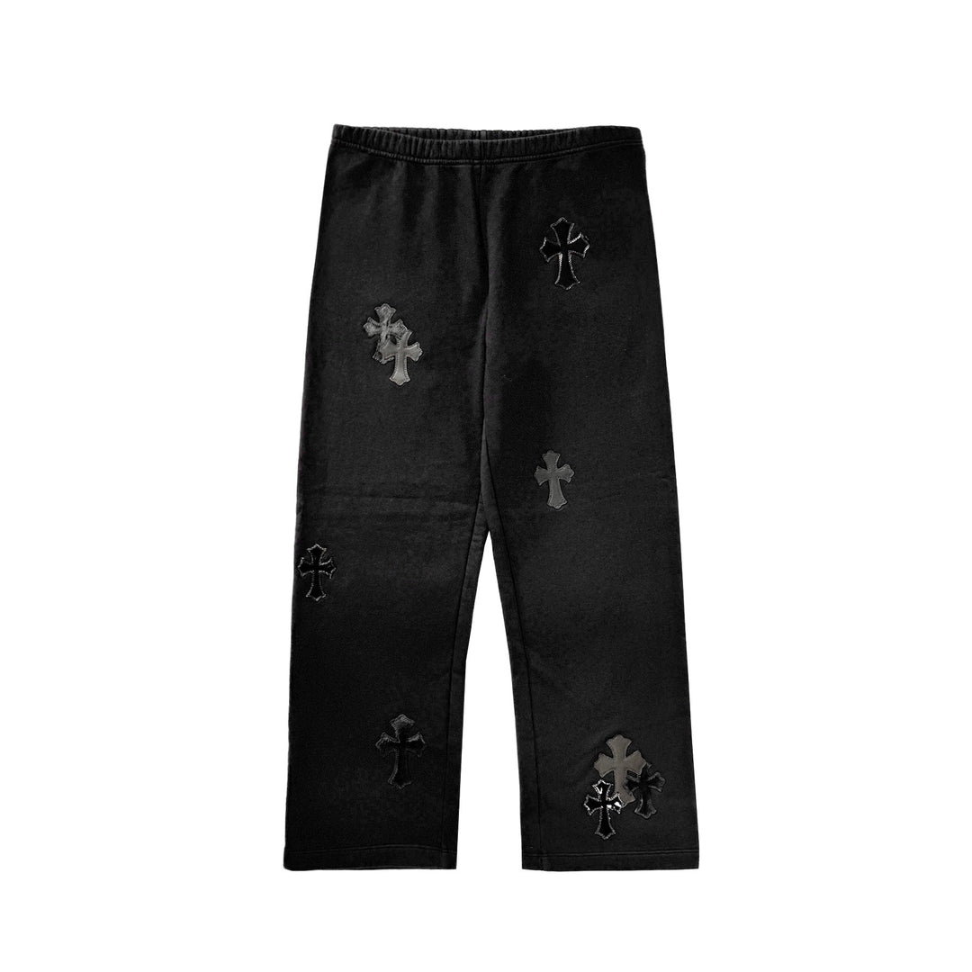 Chrome Hearts Patent Leather Cross Patch Black Sweatpants - SHENGLI ROAD MARKET