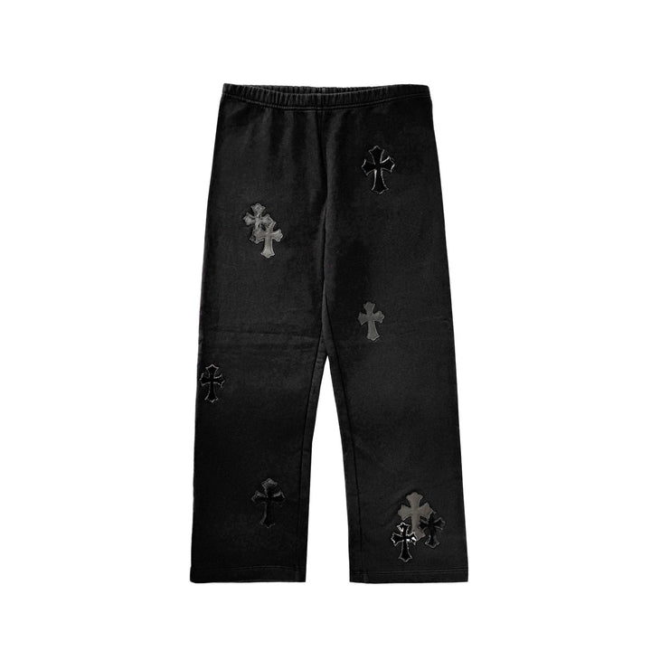Chrome Hearts Patent Leather Cross Patch Black Sweatpants - SHENGLI ROAD MARKET