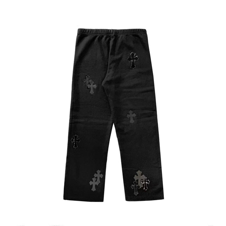 Chrome Hearts Patent Leather Cross Patch Black Sweatpants - SHENGLI ROAD MARKET