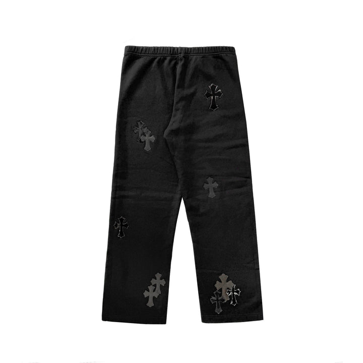 Chrome Hearts Patent Leather Cross Patch Black Sweatpants - SHENGLI ROAD MARKET