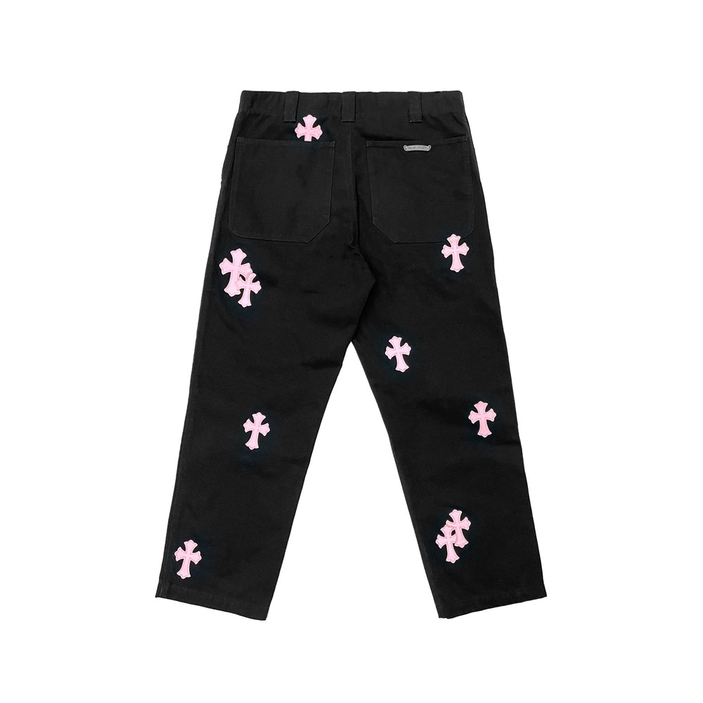 Chrome Hearts Pink Cross Leather Patch Black Carpenter Pants - SHENGLI ROAD MARKET