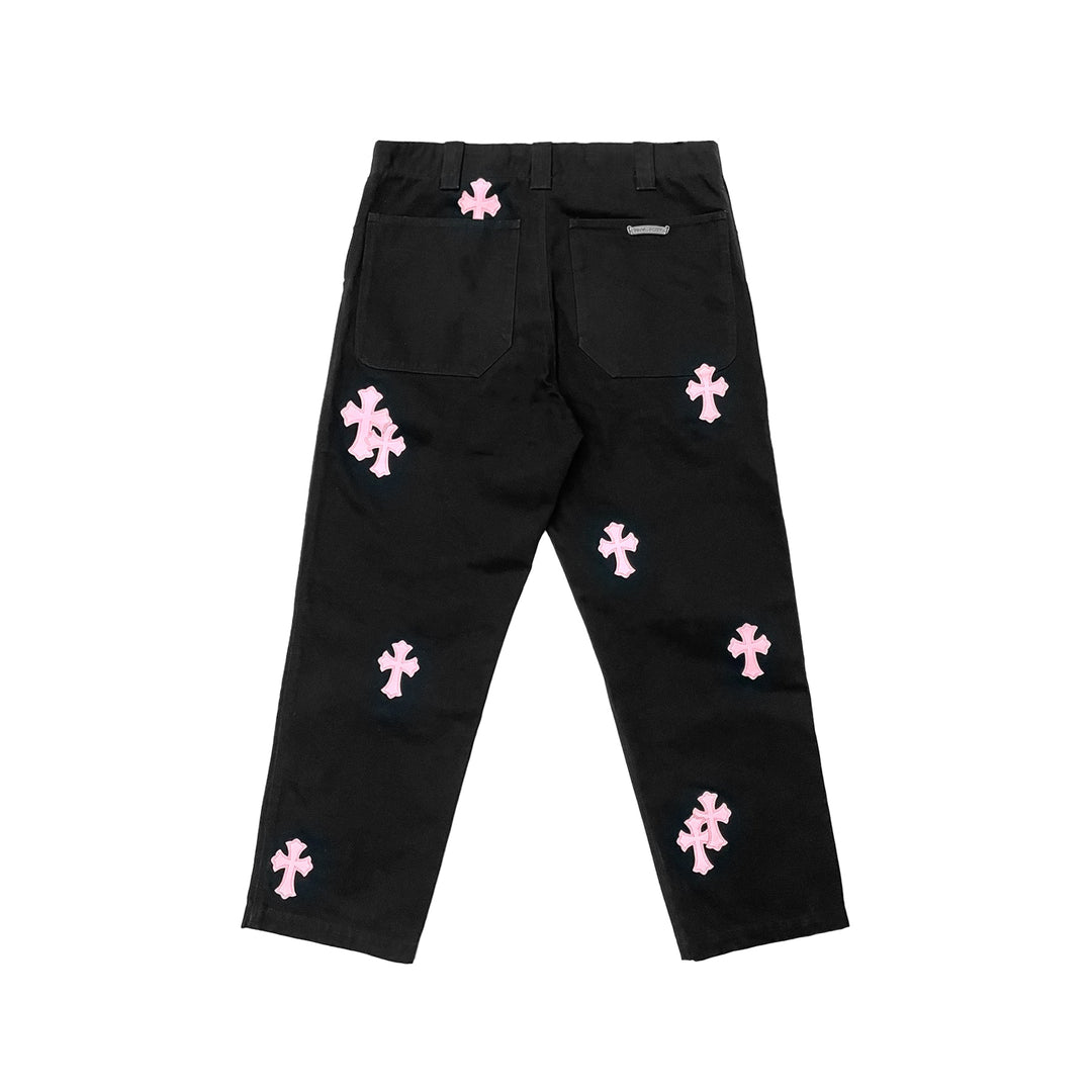 Chrome Hearts Pink Cross Leather Patch Black Carpenter Pants - SHENGLI ROAD MARKET