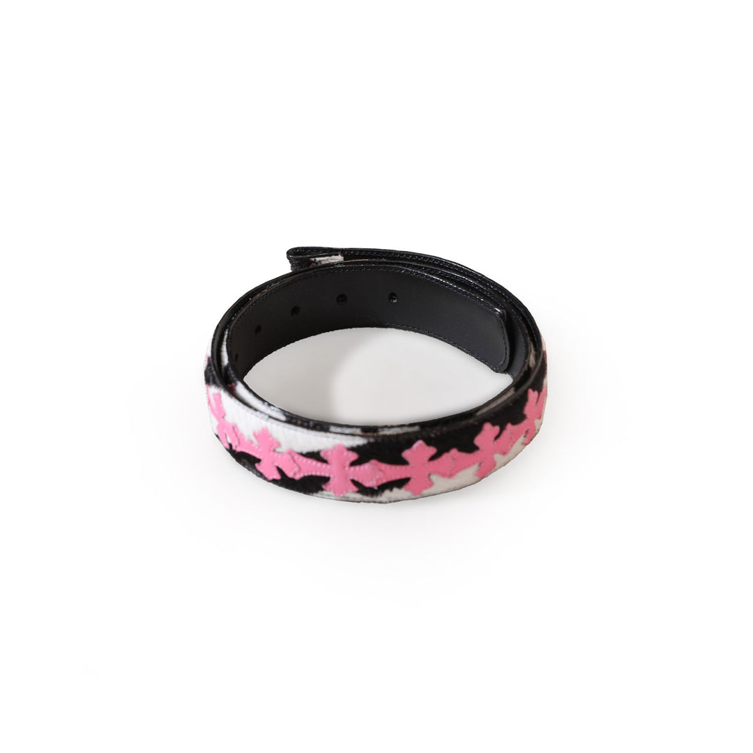 Chrome Hearts Pink Cross Patch Pony Hair Belt - SHENGLI ROAD MARKET