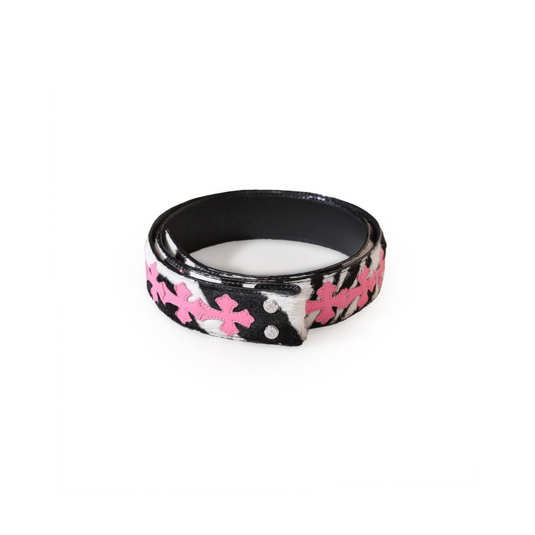 Chrome Hearts Pink Cross Patch Pony Hair Belt - SHENGLI ROAD MARKET