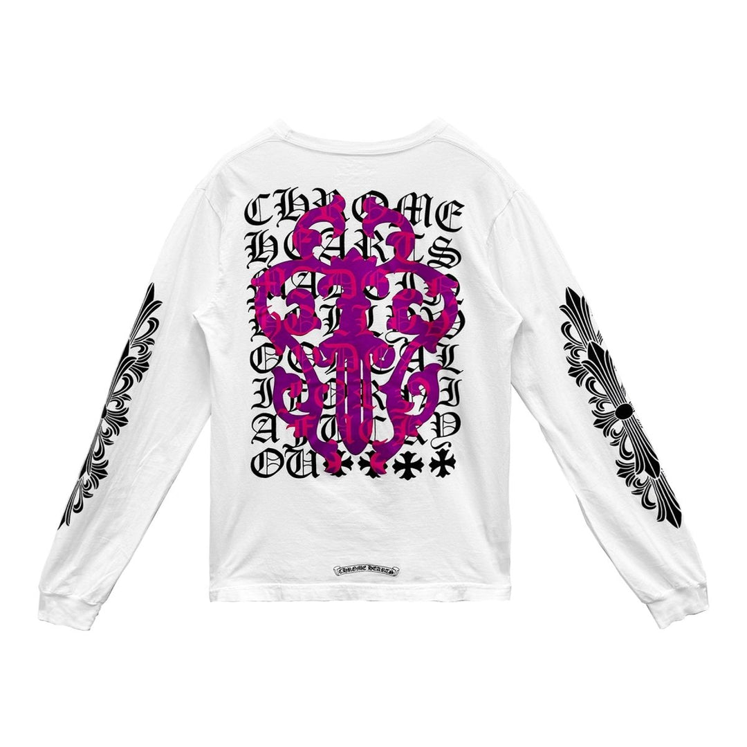 Chrome Hearts Pink Dagger Script Logo Long Sleeves Tee - SHENGLI ROAD MARKET