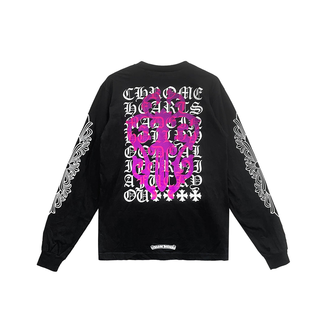 Chrome Hearts Pink Dagger Script Logo Long Sleeves Tee - SHENGLI ROAD MARKET