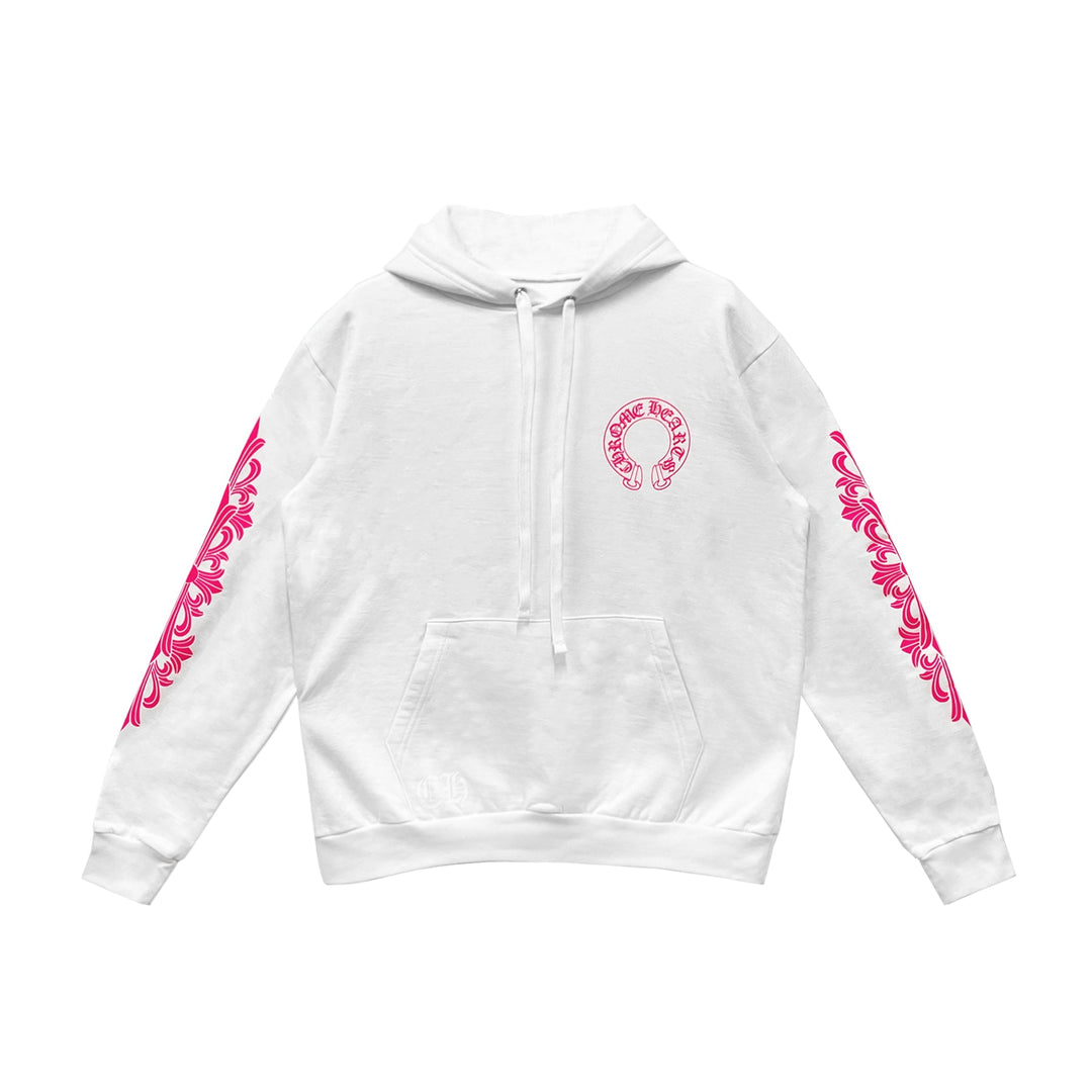 Chrome Hearts Pink Horseshoe Floral Sleeve Pullover Hoodie - SHENGLI ROAD MARKET