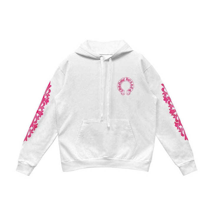 Chrome Hearts Pink Horseshoe Floral Sleeve Pullover Hoodie - SHENGLI ROAD MARKET