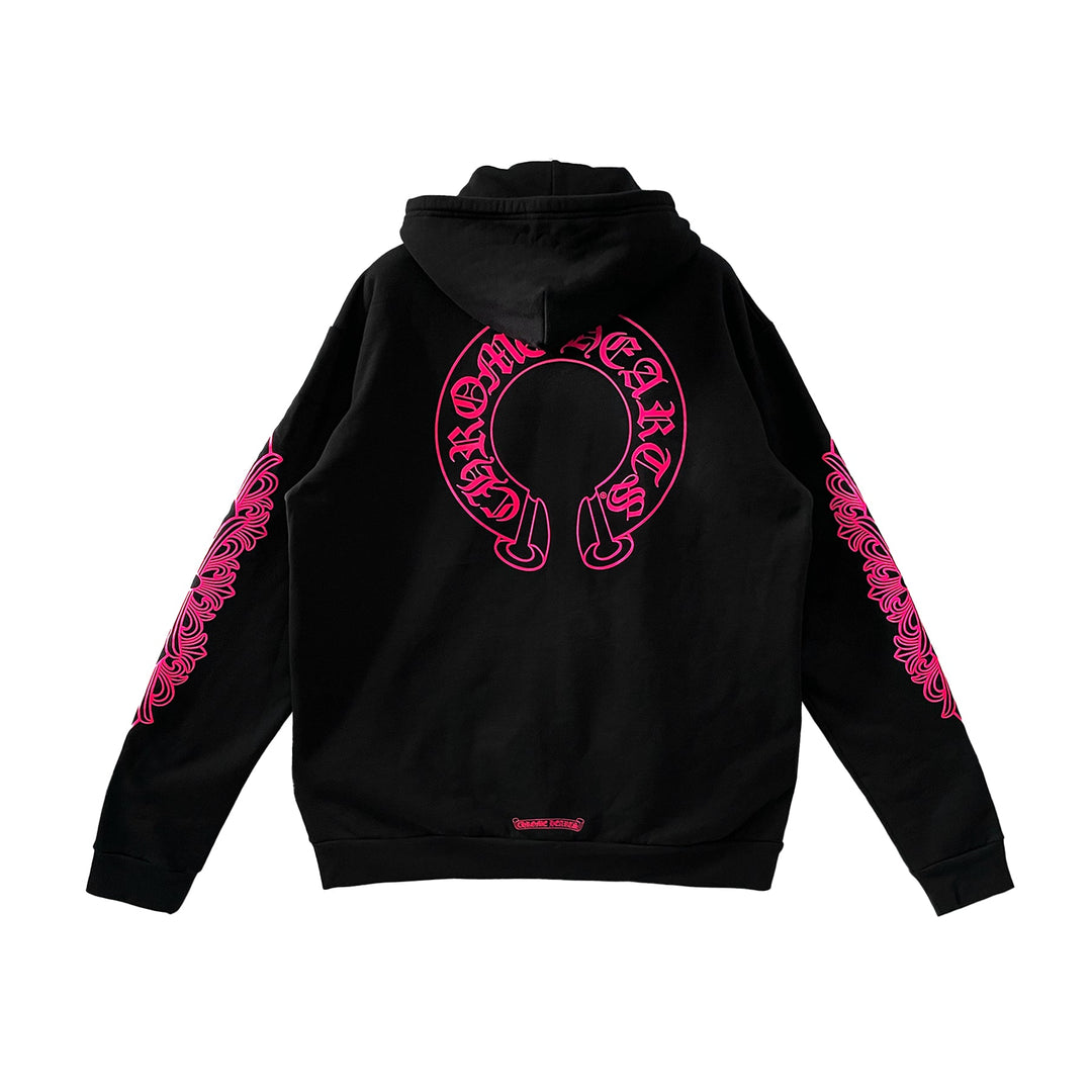 Chrome Hearts Pink Horseshoe Floral Sleeve Zip Up Hoodie - SHENGLI ROAD MARKET