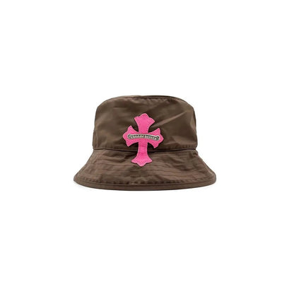 Chrome Hearts Pink Leather Cross Patch Brown Bucket Hat - SHENGLI ROAD MARKET