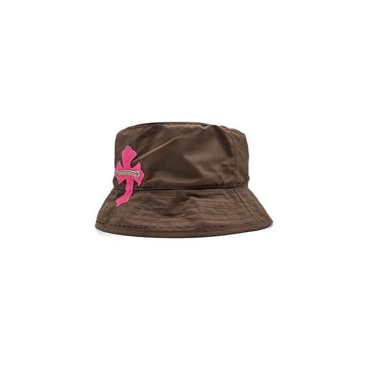 Chrome Hearts Pink Leather Cross Patch Brown Bucket Hat - SHENGLI ROAD MARKET