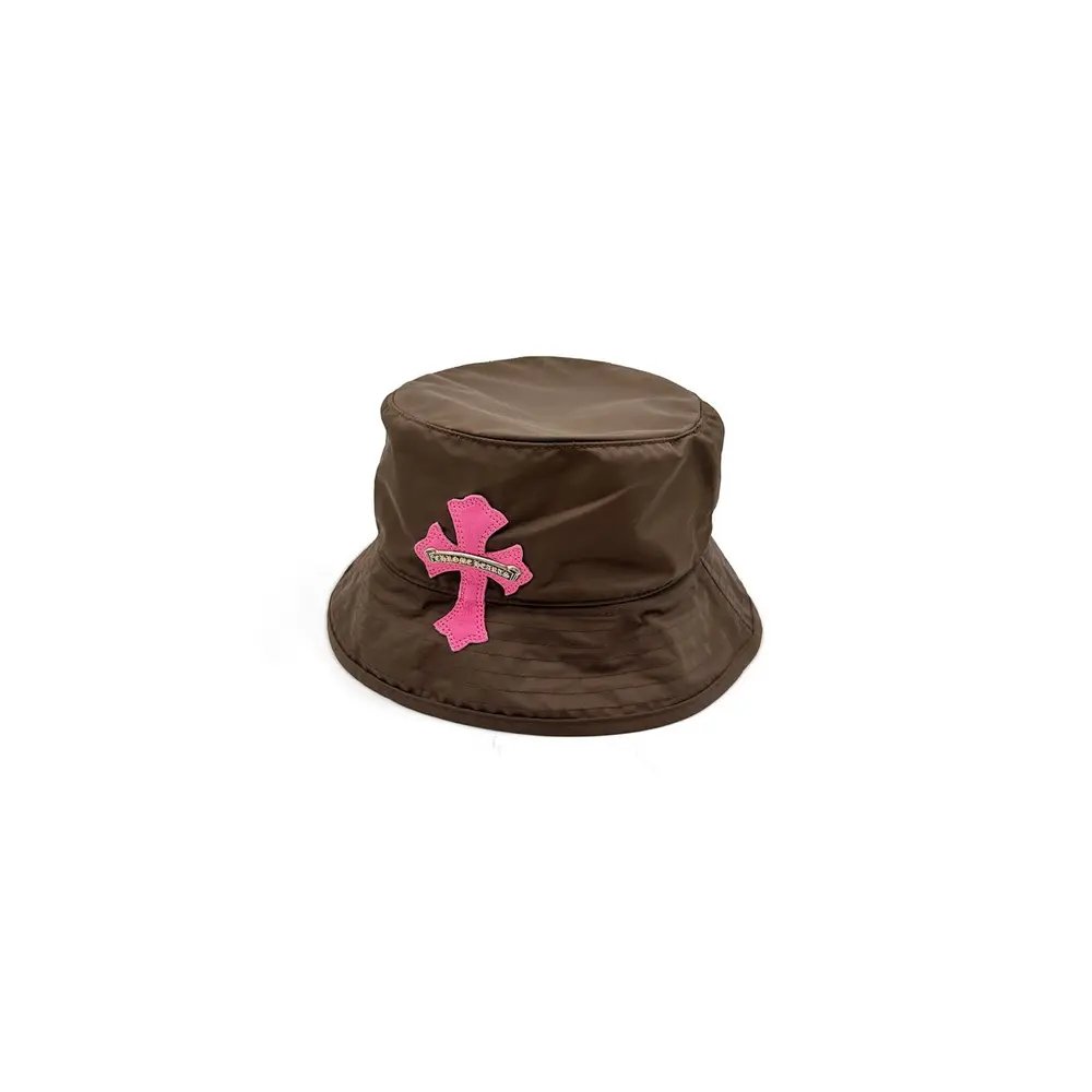 Chrome Hearts Pink Leather Cross Patch Brown Bucket Hat - SHENGLI ROAD MARKET