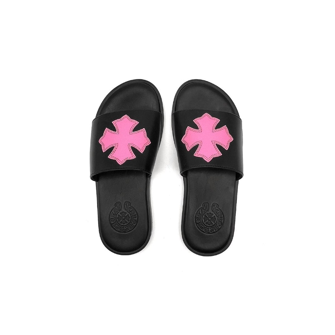 Chrome Hearts Pink Leather Cross Slippers - SHENGLI ROAD MARKET