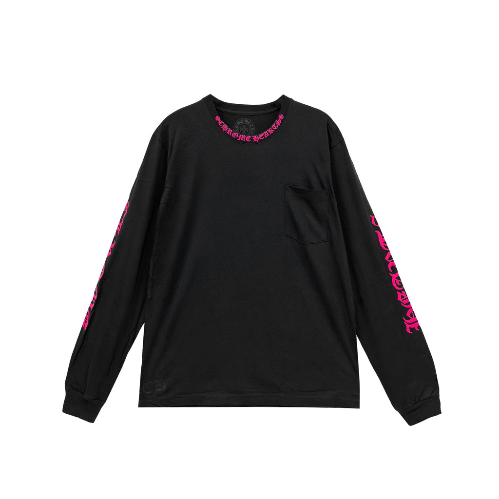 CHROME HEARTS ロングTシャツ　L ブラック　ピンク chrome-hearts-pink-neck-logo-