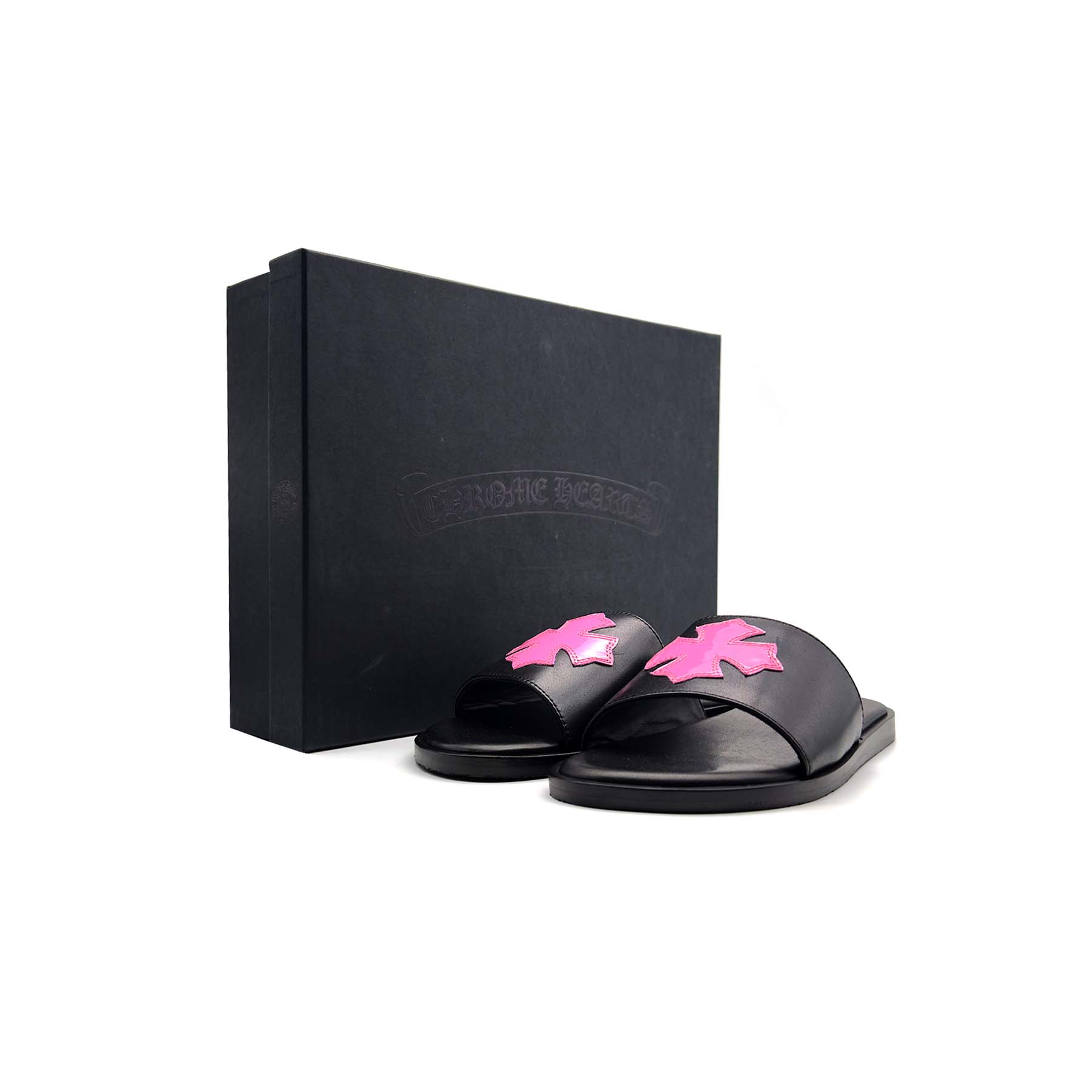 Chrome Hearts Pink Patent Plus Patch Slide Slippers - SRM