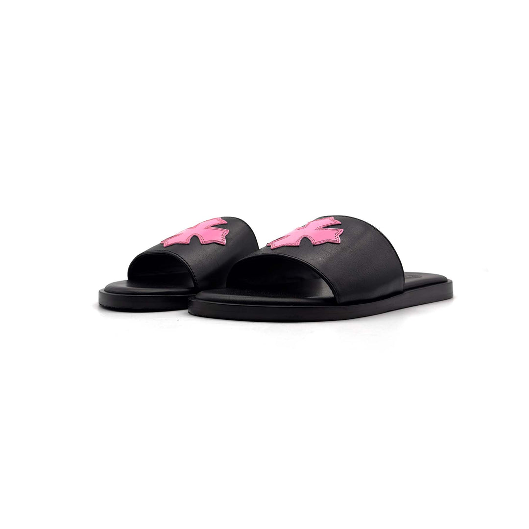 Chrome Hearts Pink Patent Plus Patch Slide Slippers - SHENGLI ROAD MARKET
